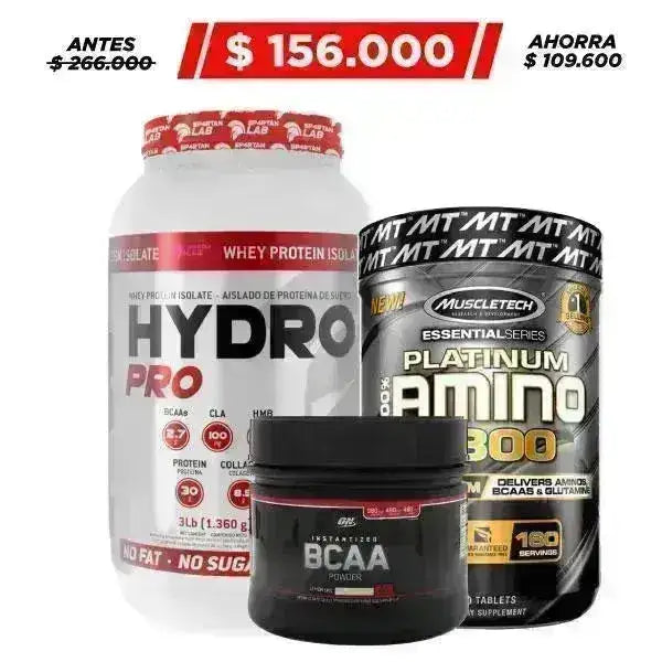 Hydro Pro 3 lb + BCAA Powder 40 serv + Amino 2300 320 Tabs - Zona FIT