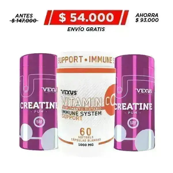 2 Unid. Creatina Pum 120 caps + Vitamin C 60 caps - Zona FIT