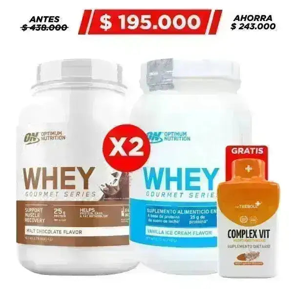 2 Unid. Whey Gourmet 770 gr + Complex VIT 100 caps - Zona FIT