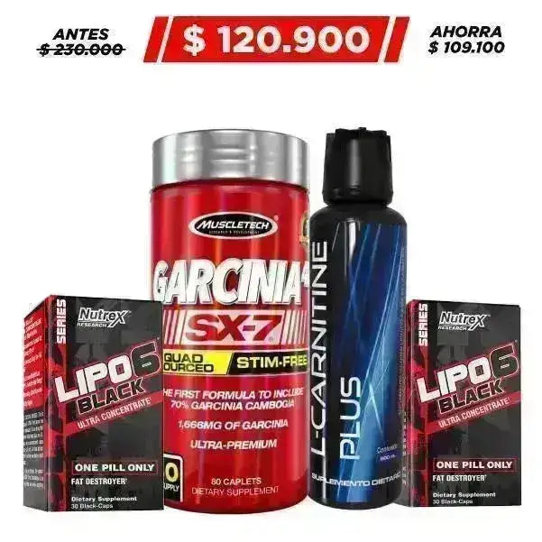 2 unid Lipo 6 Black 30 caps + Garcinia 4X 80 caps + Carnitine Plus 500 ml - Zona FIT
