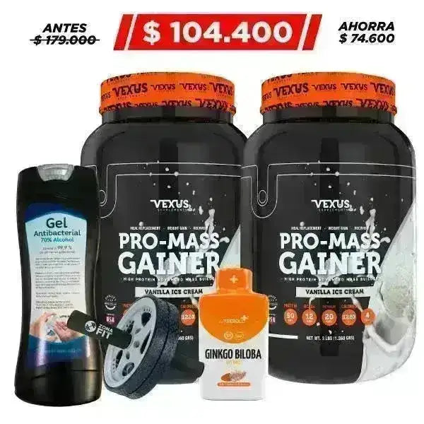 2 Unid Pro-Mass Gainer 3 lb + Ginkgo Biloba 100 caps + Obsequio - Zona FIT