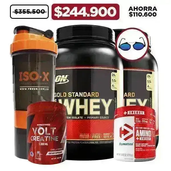2 Unid. Gold Standard 2 lb + Creatine 300gr + Amino Pro 30 serv + Obsequios - Zona FIT