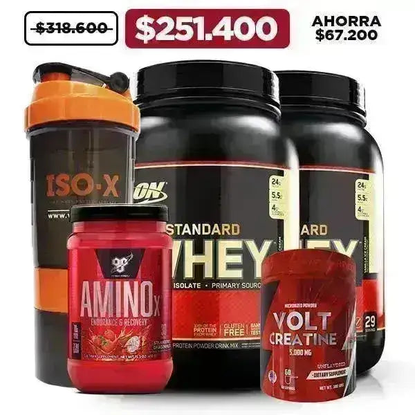 2 Unid. Gold Standard 2 lb + Creatine 300gr + AminoX 30 serv + Shaker - Zona FIT