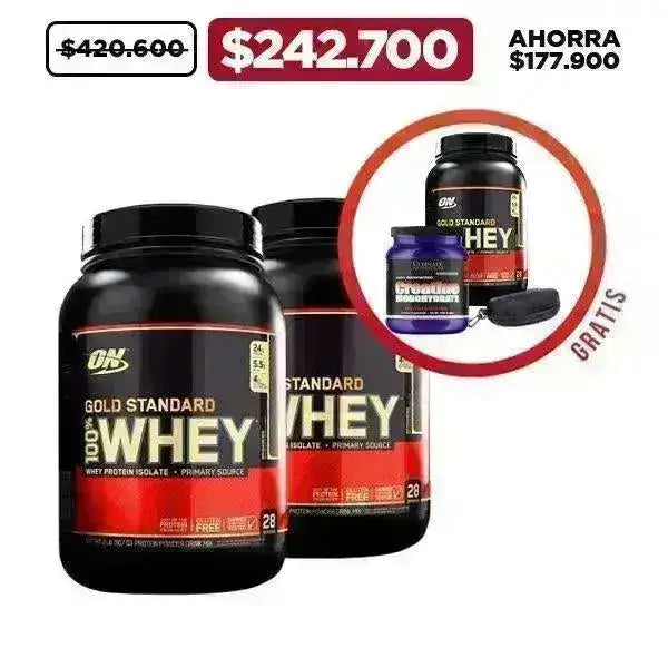 3 Unid. Gold Standard 100% Whey 2 lb + Creatine 1000 gr + Estuche - Zona FIT