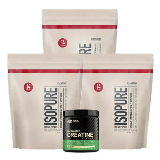 Suplementos Isopure proteína y creatina micronizada para fitness y entrenamiento muscular