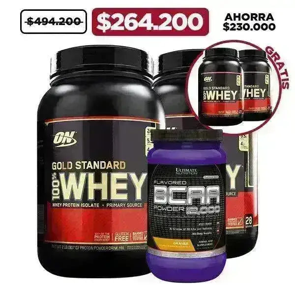 4 Unid. Gold Standard 100% Whey 2 lb + BCAA 12000 30 Serv - Zona FIT