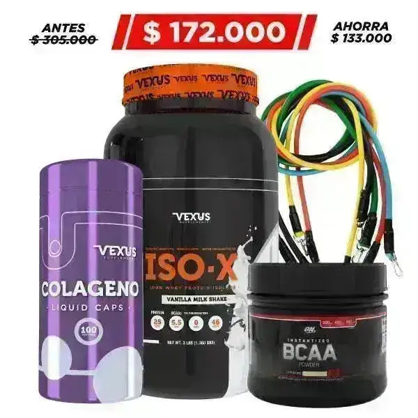 ISO-X 3 lb + BCAA Powder 40 serv + Colágeno 100 Caps - Zona FIT