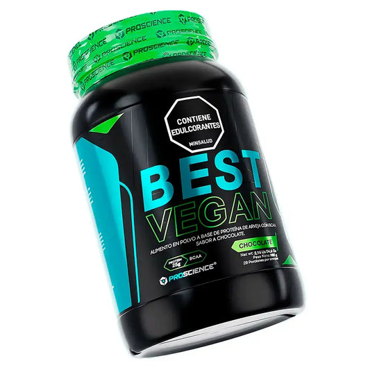 Best Vegan proteína vegana sabor chocolate de ProScience, suplemento con BCAA y 25g de proteína por porción