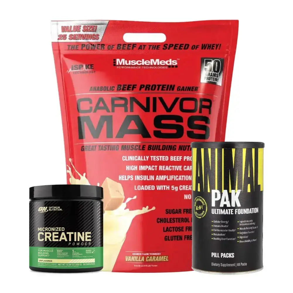 Carnivor Mass 10 LB + Creatine Optimum 60 Serv + Animal Pak