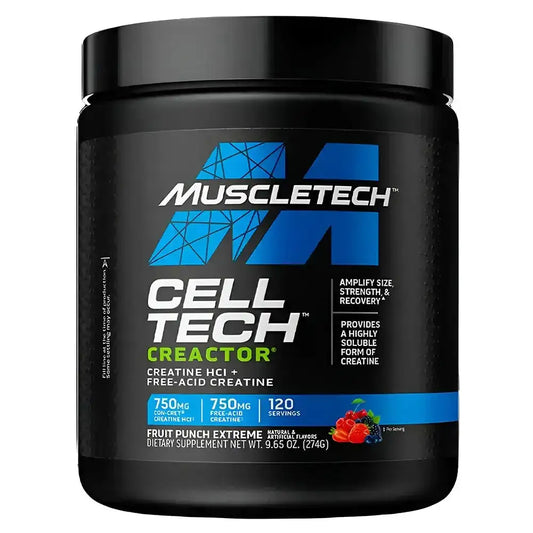 Suplemento Muscletech Cell Tech Creactor con creatina HCl y creatina libre, sabor Fruit Punch Extreme