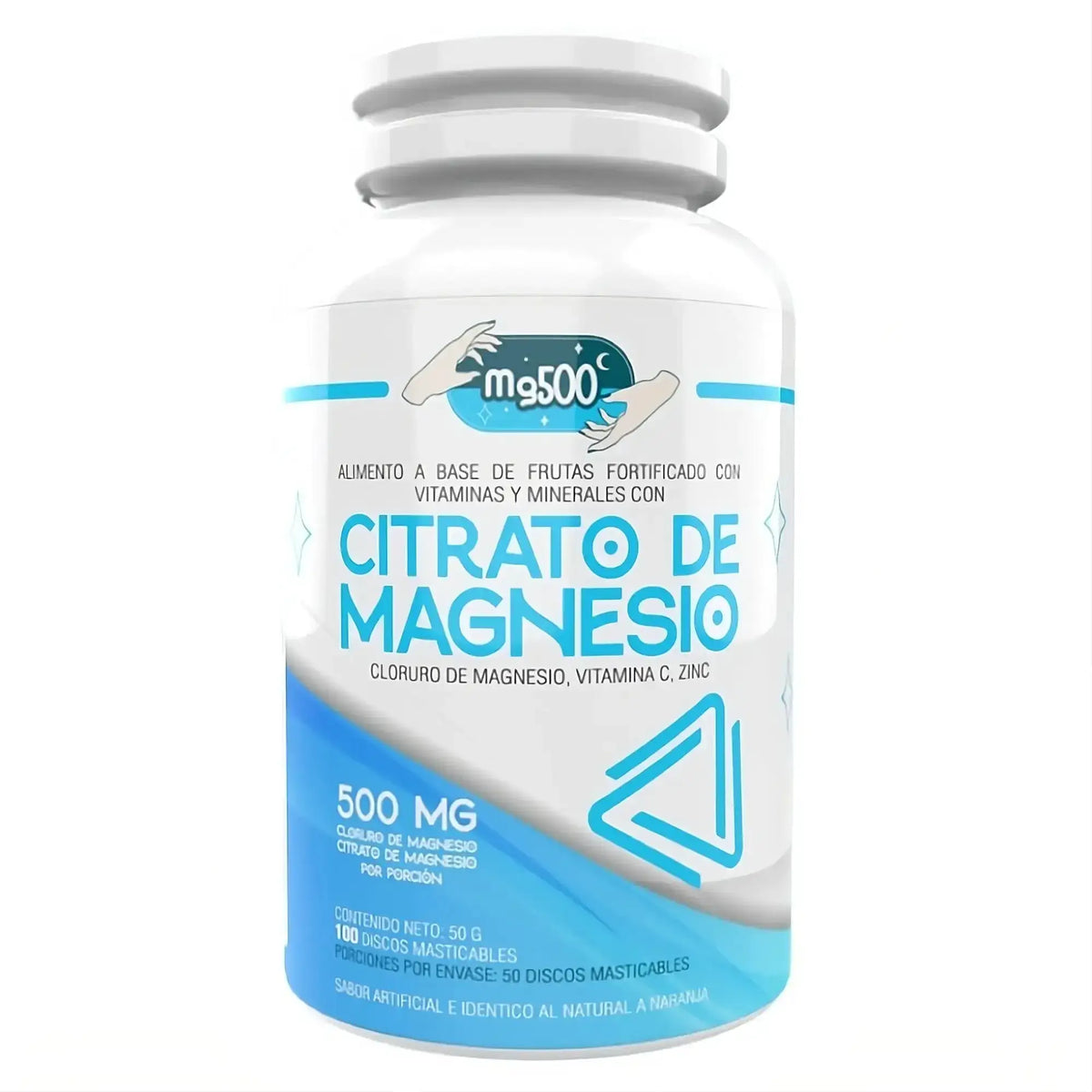 Citrato de magnesio 500 mg, suplemento con vitamina C y zinc, 100 discos masticables sabor naranja