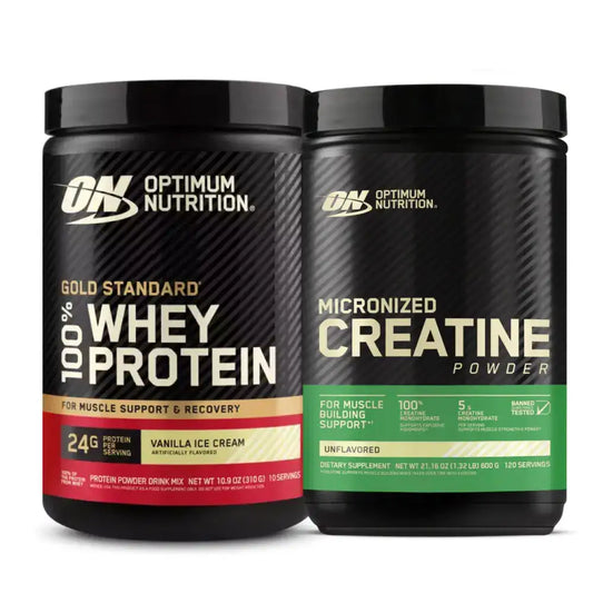 Whey protein sabor vainilla y creatina micronizada para apoyo muscular, suplementos fitness