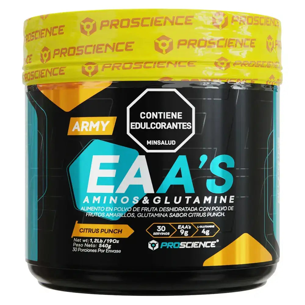 Suplemento EAA's Aminos & Glutamina sabor Citrus Punch, 30 porciones, marca Proscience
