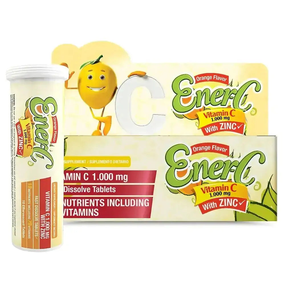 Ener-C Vitamina C 1000 mg con Zinc, sabor naranja, tabletas efervescentes para suplemento dietario