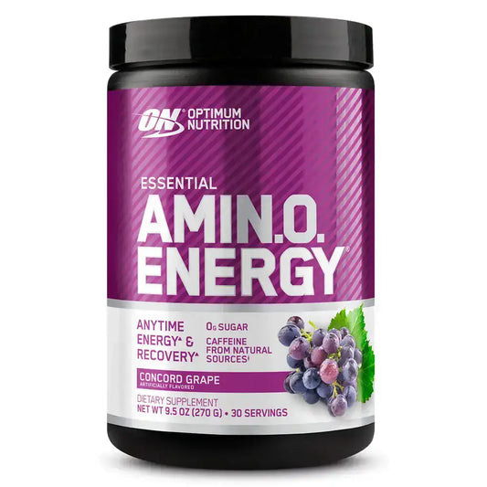 Suplemento aminoácido Amin.O. Energy sabor uva Concord, sin azúcar, para energía y recuperación
