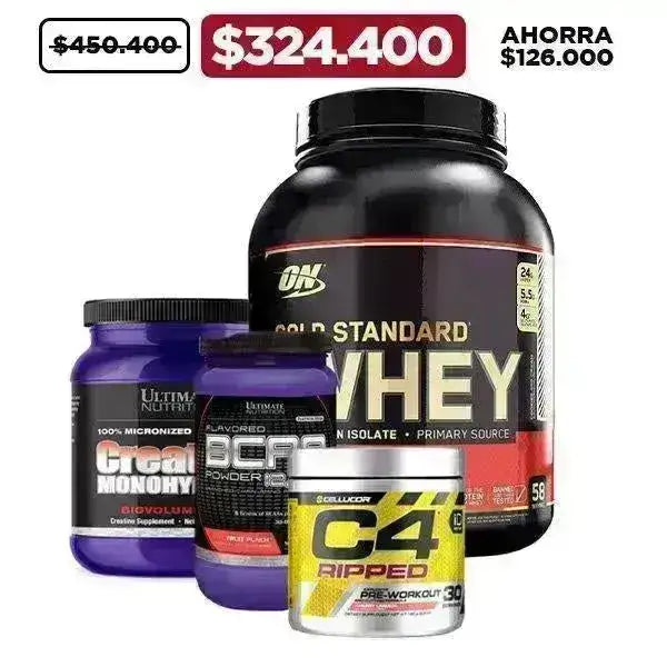 Gold Standard 100% Whey 4 lb + BCAA 30 serv + Creatina 1000 gr + C4 Ripped + Obsequio - Zona FIT