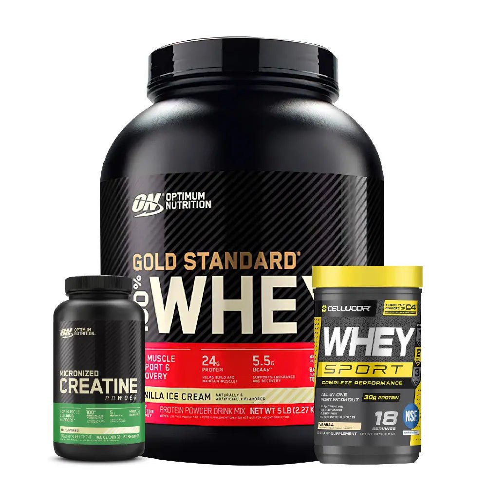 Gold Standard 5 LB + Whey Sport 18 Serv + Creatine Optimum 60 Serv