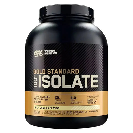 Proteína aislada de suero Gold Standard sabor vainilla, 2.28 kg, 25g proteína por porción