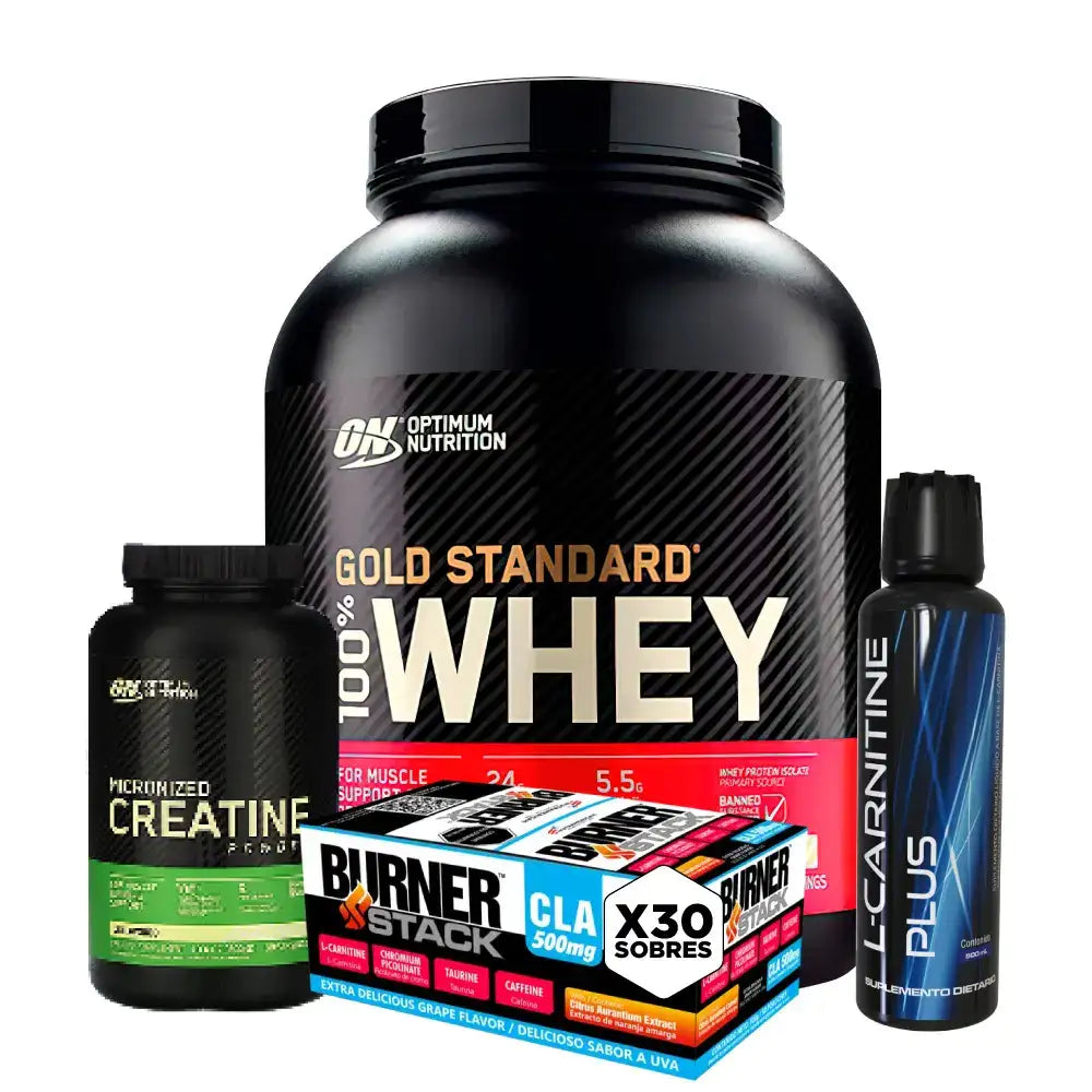 Gold Standard Whey 5 lb + L-Carnitine Plus + Creatine Optimum 60 Serv + Obsequio