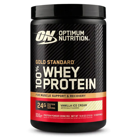 Proteína de suero 100% Gold Standard sabor helado vainilla, 24g de proteína por porción para recuperación muscular