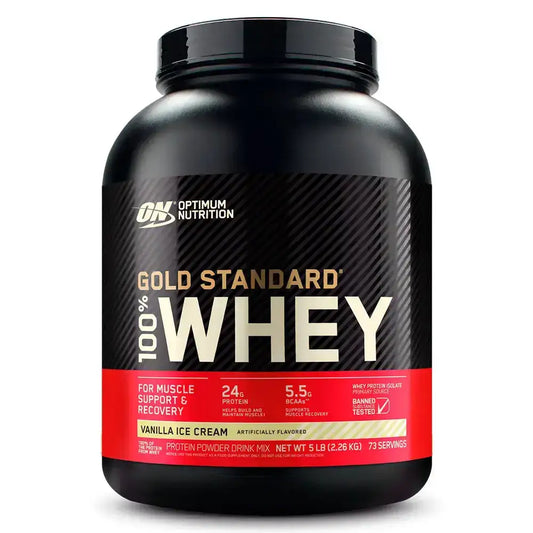 Proteína en polvo Gold Standard 100% Whey sabor vainilla, para recuperación muscular y aumento de masa
