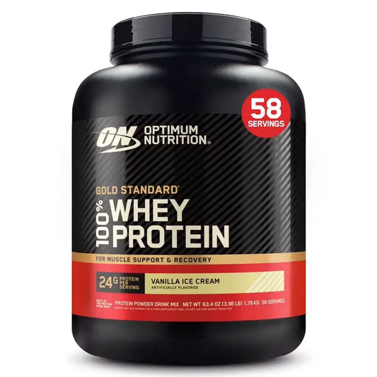 Proteína de suero 100% Gold Standard sabor helado de vainilla, 58 porciones, para apoyo muscular y recuperación