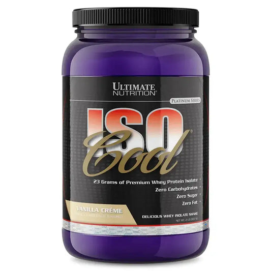 Proteína ISO Cool de Ultimate Nutrition, sabor vainilla, 23g de proteína aislada, sin azúcar ni grasas