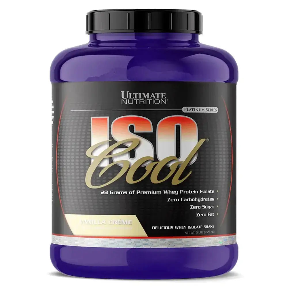 Proteína ISO Cool de Ultimate Nutrition, sabor vainilla crème, aislado de suero sin azúcar ni grasa
