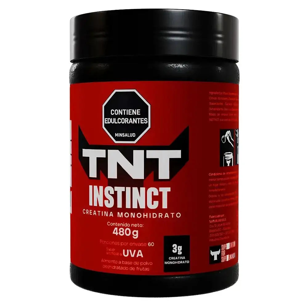 Suplemento TNT Instinct creatina monohidrato 480g sabor uva, ideal para entrenamiento y rendimiento físico