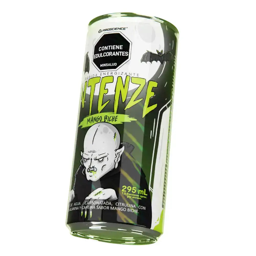 Bebida energizante Intenze sabor mango biche, 295 ml, con cafeína y taurina, ideal para entrenamientos y energía.
