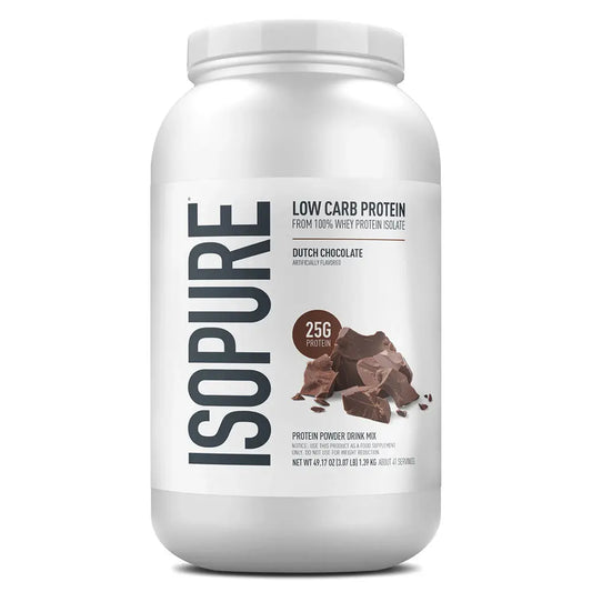 Isopure Low Carb Protein sabor chocolate holandés, 25g de proteína por porción, suplemento deportivo