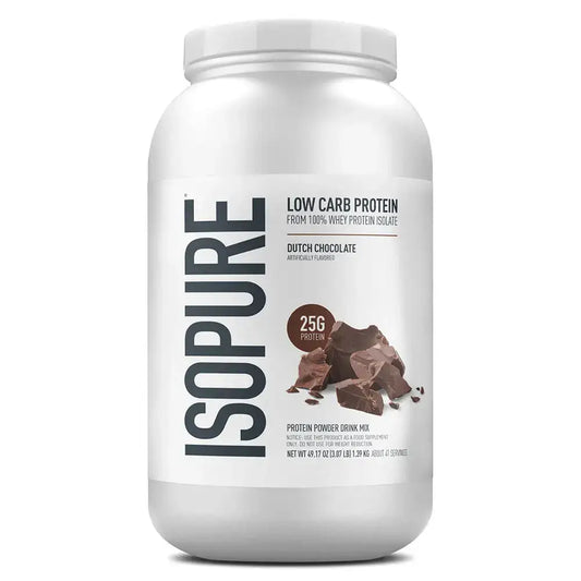 Isopure Low Carb Protein sabor chocolate holandés, 25g de proteína por porción, suplemento deportivo