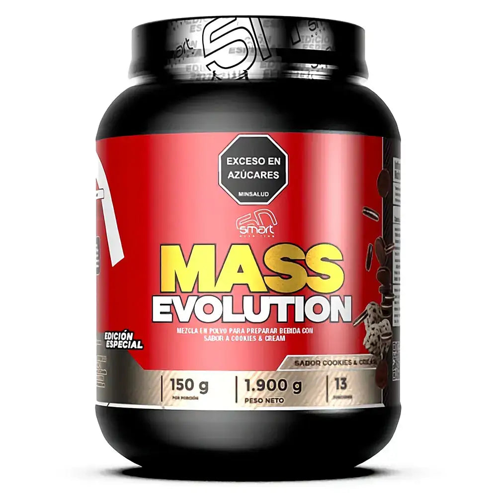 Mass Evolution sabor cookies & cream, mezcla en polvo para ganar masa muscular, 1.9kg