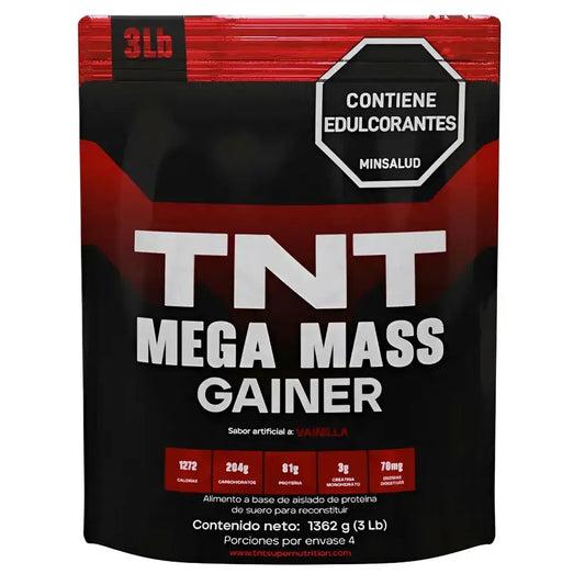 TNT Mega Mass Gainer sabor vainilla, suplemento para ganar masa muscular con proteína y calorías