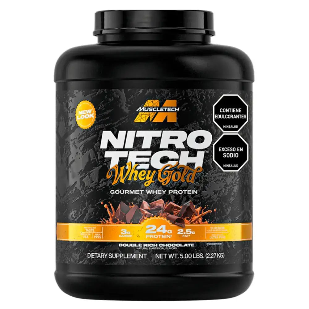 Proteína Whey Gold Nitro Tech sabor chocolate, 24g de proteína por porción, suplemento dietético