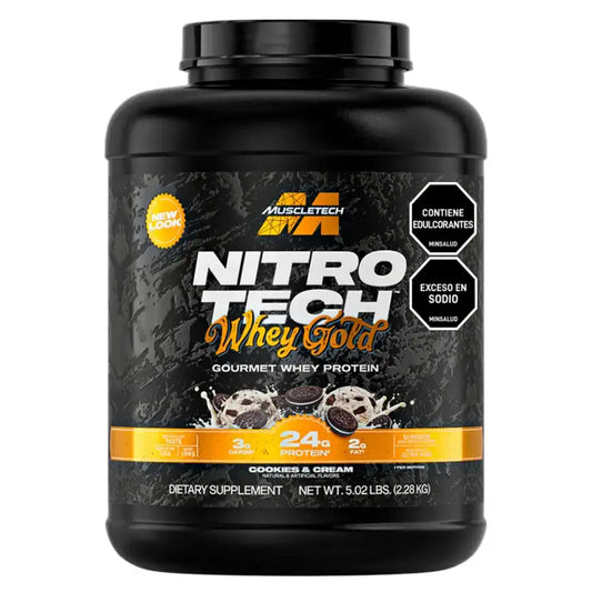 Proteína Whey Gold Nitro Tech sabor Cookies & Cream, 24g de proteína por porción, suplemento dietético