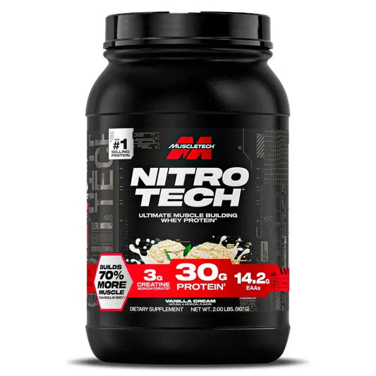 Proteína Muscletech Nitro Tech sabor vainilla, 30g de proteína por porción, suplemento para ganar músculo