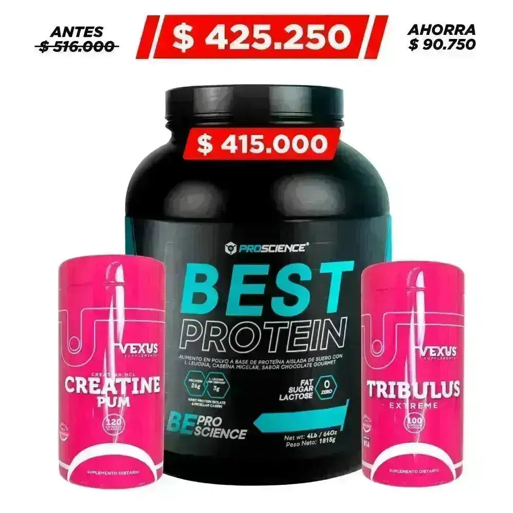 Best Protein 4 lb + Creatine 120 caps + Tribulus 100 caps - Zona FIT