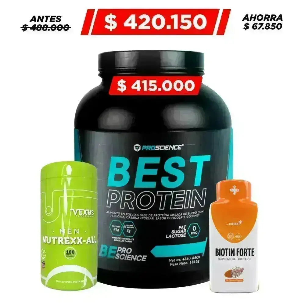 Best Protein 4 lb + Multivitamínico 100 caps + Biotin 50 caps - Zona FIT