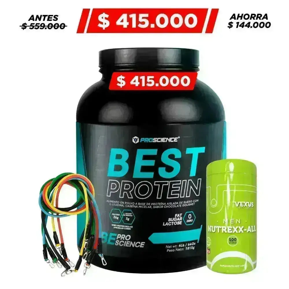 Best Protein 4 lb + Cuerdas Elásticas + Multivitamínico 100 caps - Zona FIT