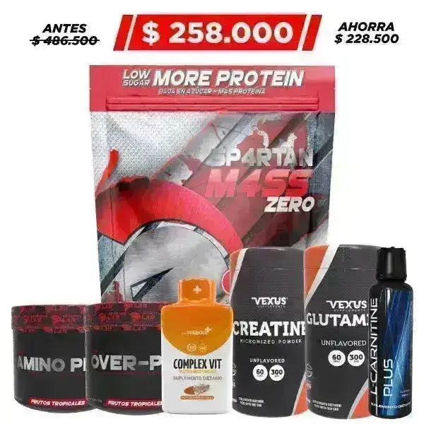 Spartan Mass Zero 3 lb + L-Carnitine 500 ml + Creatine 300 gr + Obsequio - Zona FIT