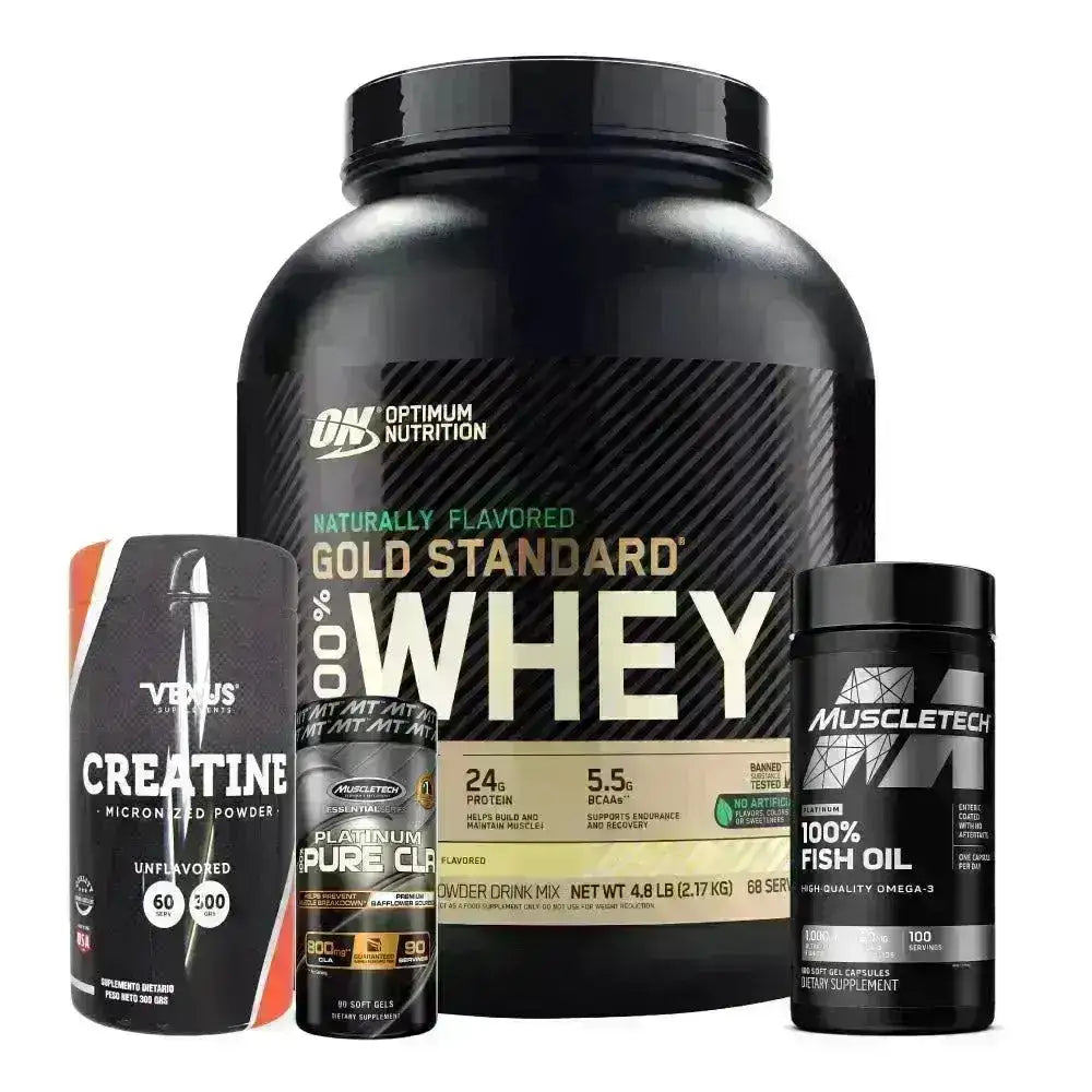 Gold Standard Naturally Flavored 4.8 lb + Pure CLA 90 caps + Omega 3 100 caps + Creatine 300 gr - Zona FIT