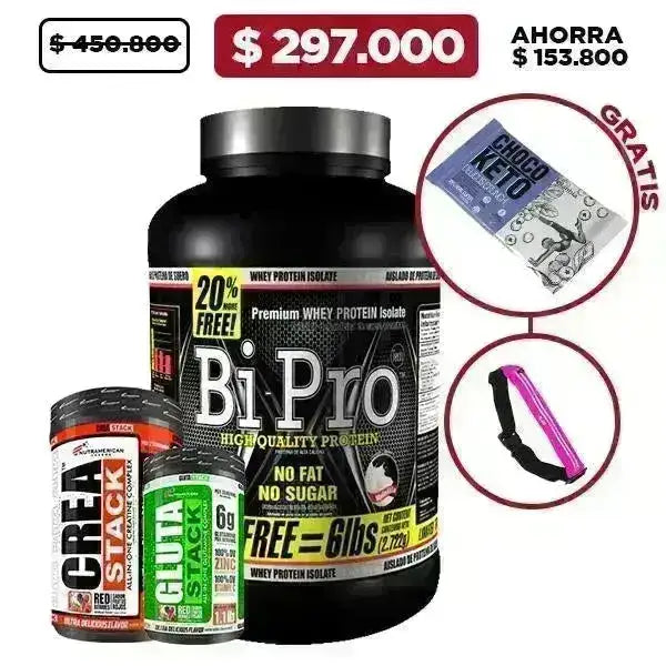 Bi-Pro 6 lb + Crea Stack 1.3 lb + Gluta Stack 1.1 lb + Obsequios - Zona FIT
