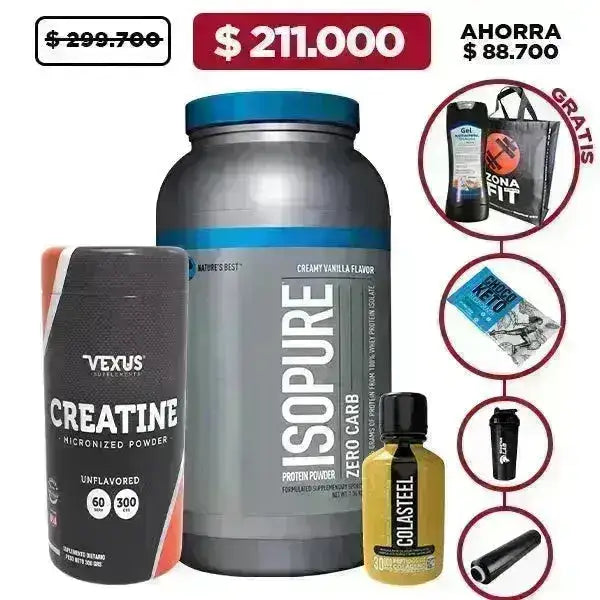 Isopure 3 lb + Gel Antibacterial + Creatine 300 gr + Colasteel 500 ml + Obsequio - Zona FIT