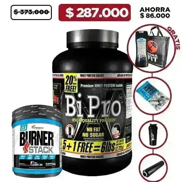 Bi-Pro 6 lb + Burner Stack 0.8 lb + Gel Antibacterial + Obsequio - Zona FIT