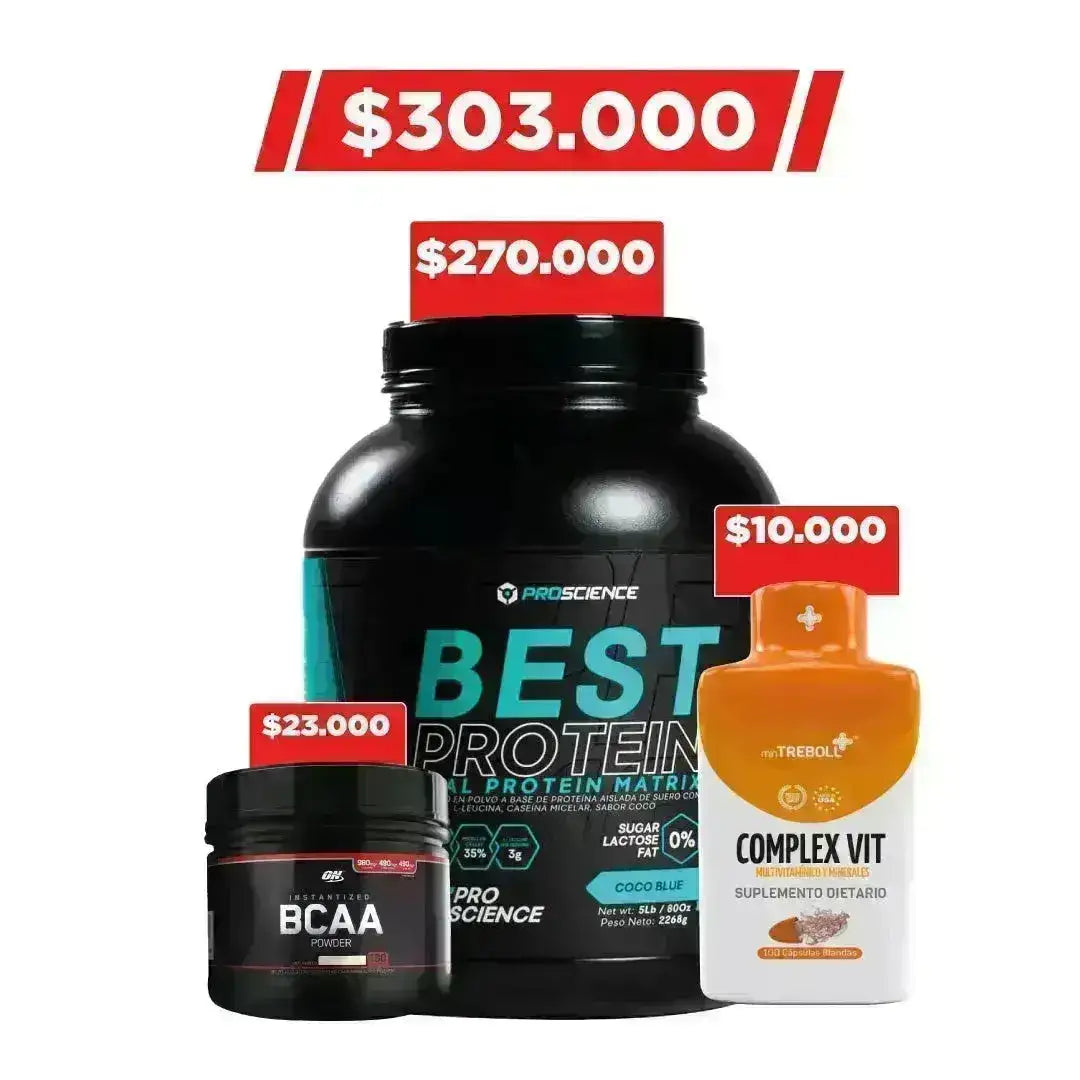 Best Protein 5 lb + BCAA Powder 40 serv + Complex VIT 100 caps - Zona FIT