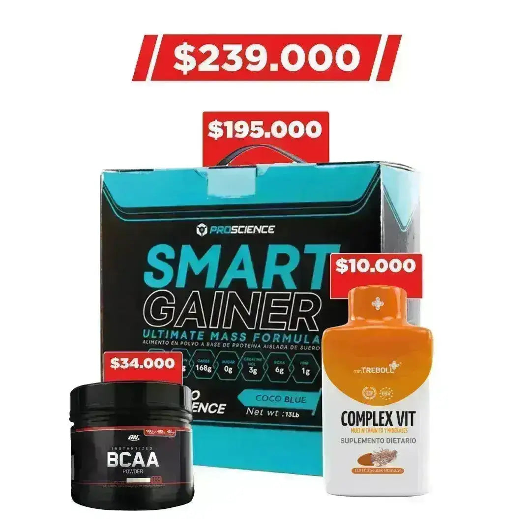 Smart Gainer 13 lb + BCAA Powder 40 serv + Complex VIT 100 caps - Zona FIT