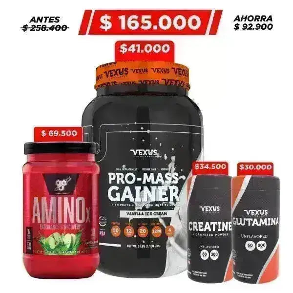 Pro Mass Gainer 3 lb + Amino X 30 serv + Creatine 300 gr - Zona FIT