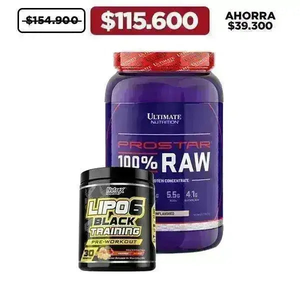 Oferta Prostar 100% Raw · 2.2 lb + Lipo 6 Black Training · 30 serv - Zona FIT