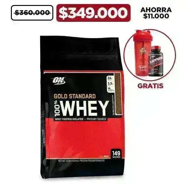 Gold Standard 100% Whey 10 lb + Caffeine 60 Caps + Shaker - Zona FIT